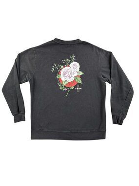 Cloak Sweatshirt Mens Large Black Rose Heart Graphic Fleece Pullover Korean